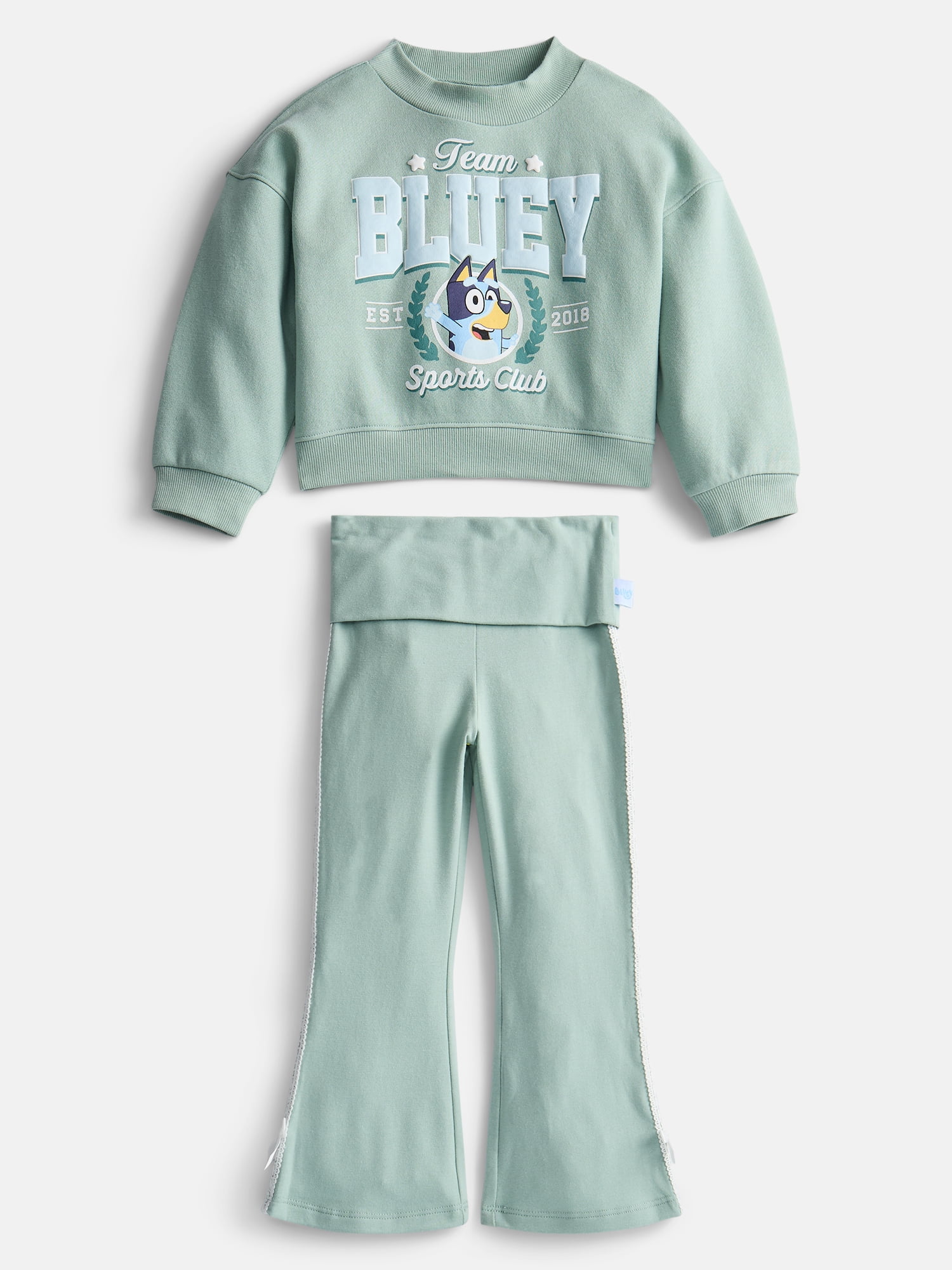 Bluey Toddler Girls Graphic Crewneck Sweatshirt and Foldover Leggings Set, 2 Piece, Sizes 12M-5T