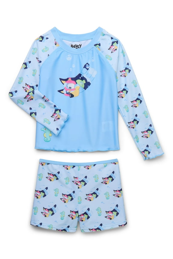 Character Toddler Girl Long-Sleeve Rash Guard and Swim Short Set, 2-Piece, Sizes 12M-5T