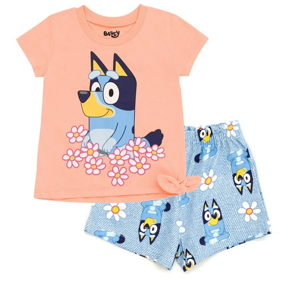 Bluey Toddler Girls T-Shirt and French Terry Shorts Outfit Set Toddler to Little Kid