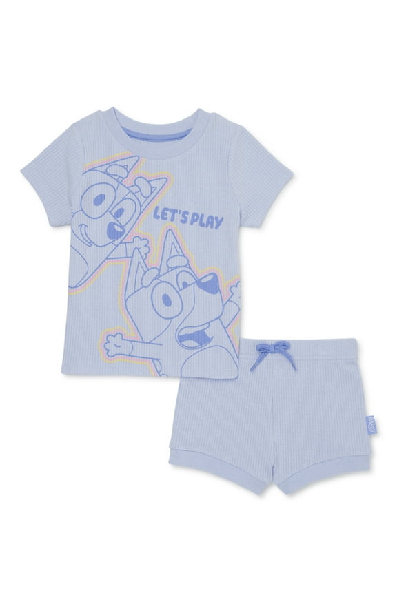 Toddler Girls Tee and Ribbed Shorts Set, 2-Piece, Sizes 2T-5T