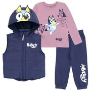 Bluey Toddler Girls Zip Up T-Shirt and Jogger Fleece Pants 3 Piece Blue / Gray 2T