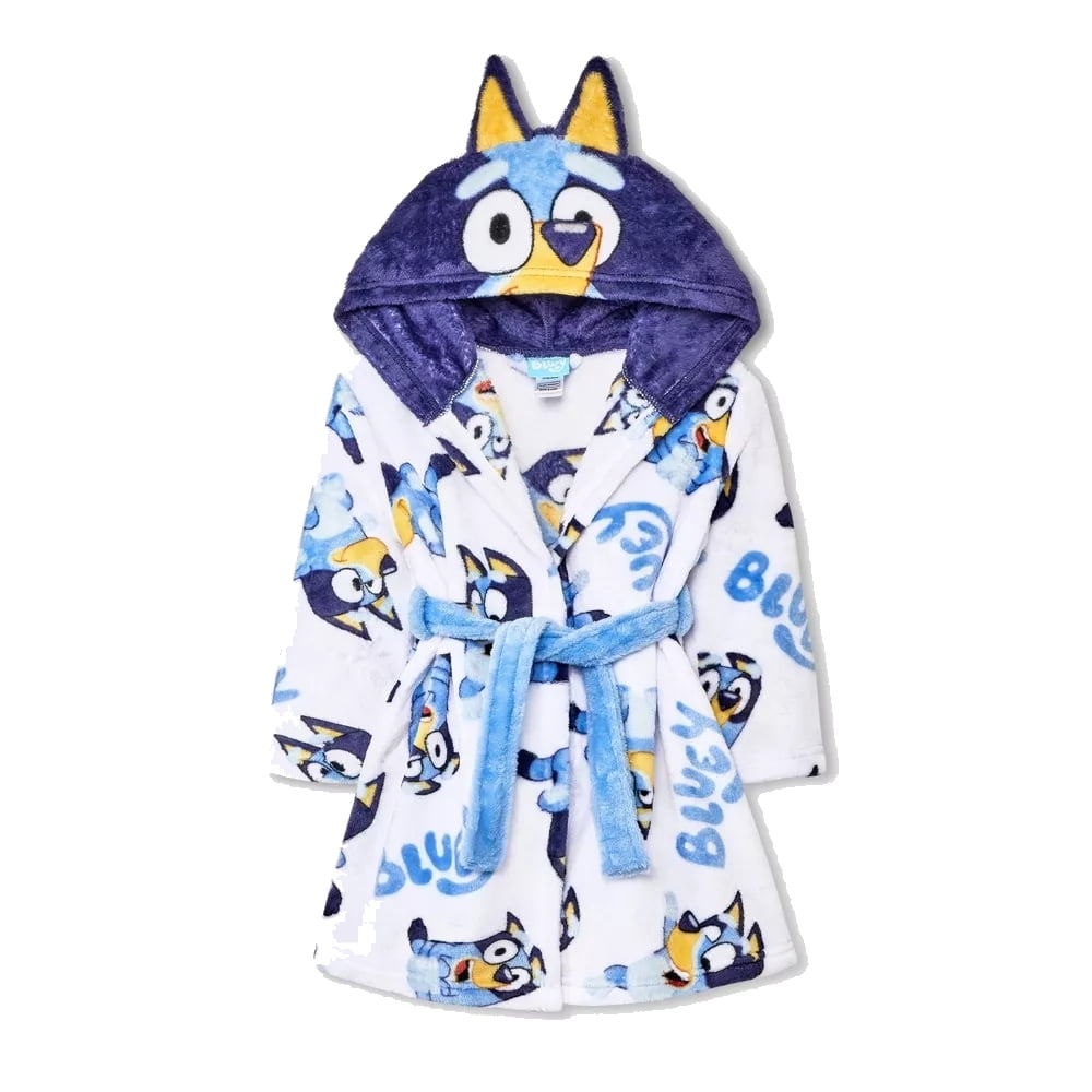Kids' Bluey Character Print Hooded Bathrobe, Night Clothes Gown, Size