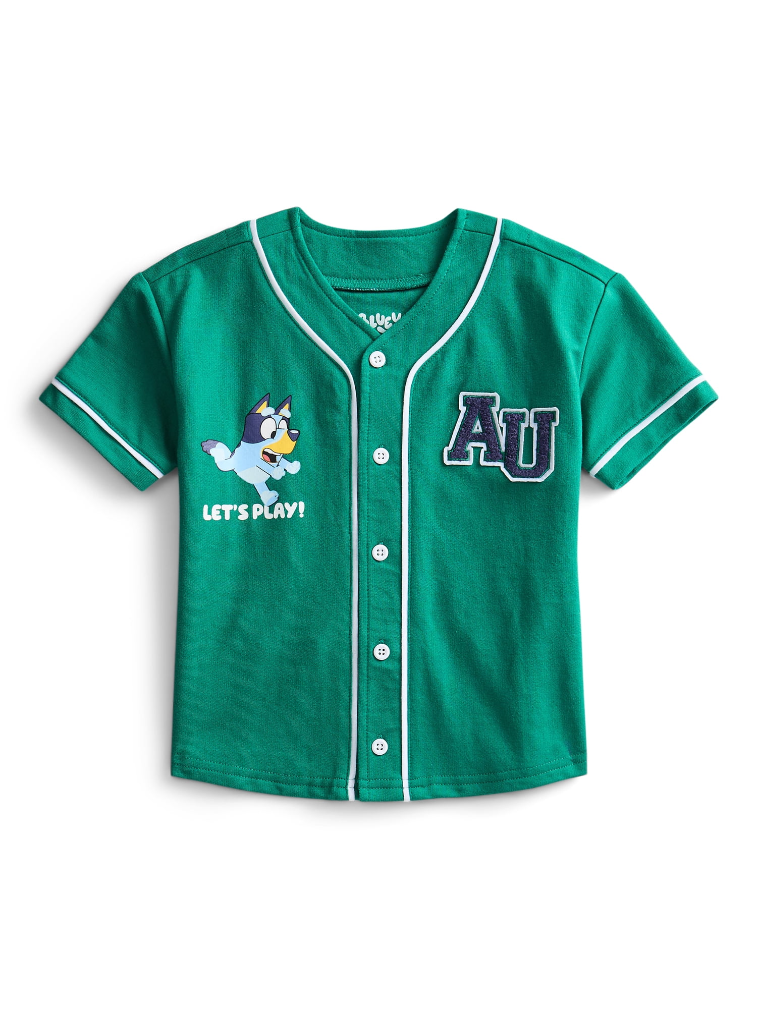 Bluey Toddler Button Down Baseball Jersey with Short Sleeves, Sizes 12M-5T