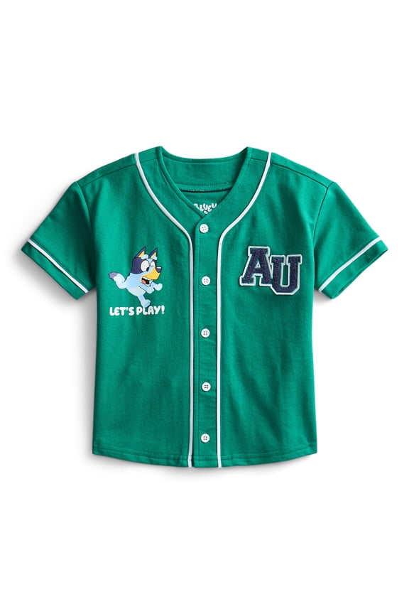 Bluey Toddler Button Down Baseball Jersey with Short Sleeves, Sizes 12M-5T