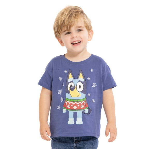 Holiday Bluey Toddler Boys Graphic Tee with Short Sleeves, Sizes 12M-5T