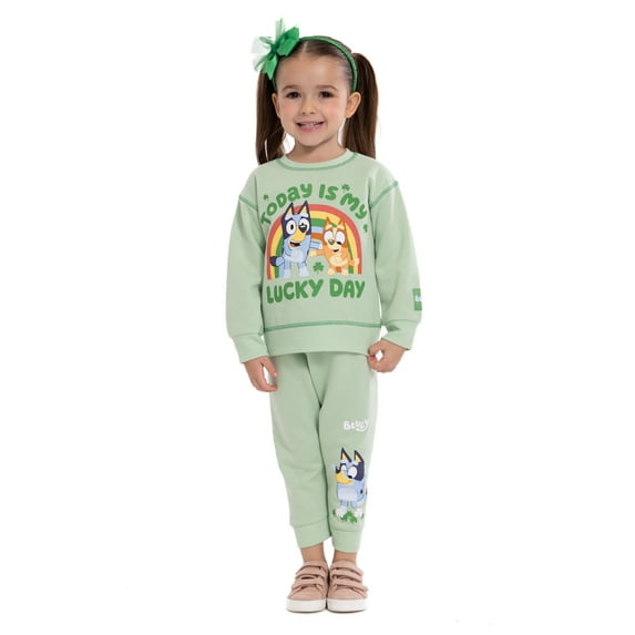 Bluey Toddlers' St. Patrick's Day Graphic Sweatshirt and Jogger Pants Set, 2-Piece, Sizes 12M - 5T