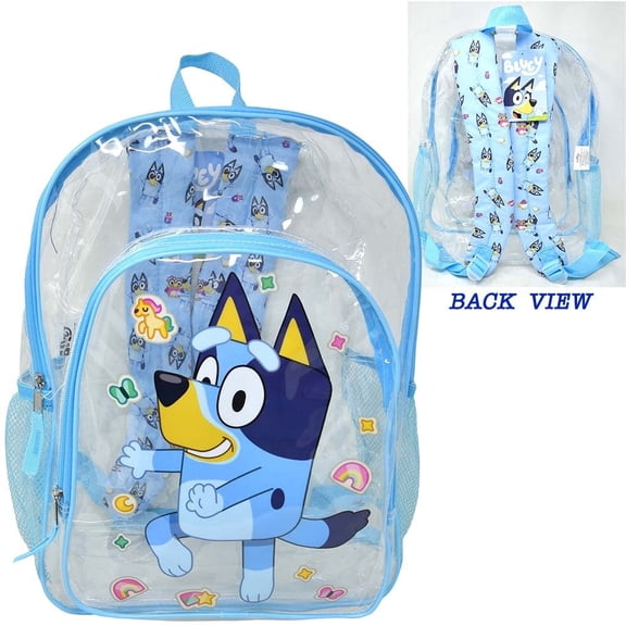 Bluey 16" Clear Backpack for Kids Transparent Bag with 2 Side Mesh Pockets