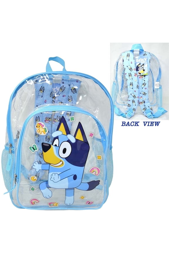 Bluey 16" Clear Backpack for Kids Transparent Bag with 2 Side Mesh Pockets