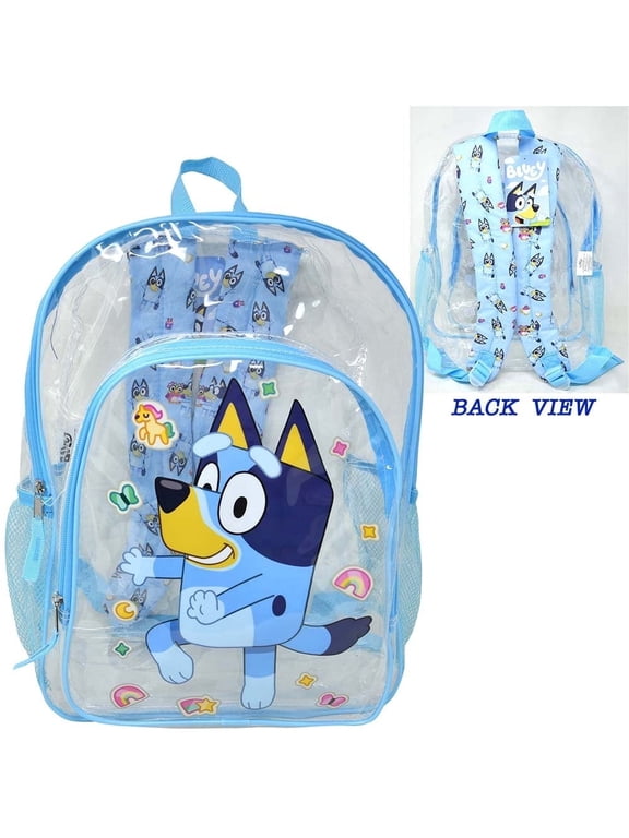 Bluey 16" Clear Backpack for Kids Transparent Bag with 2 Side Mesh Pockets