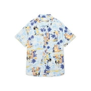 Bluey and Bingo Boys Short Sleeve Tropical Graphic Button-Up Cotton Tee, Sizes 4-18