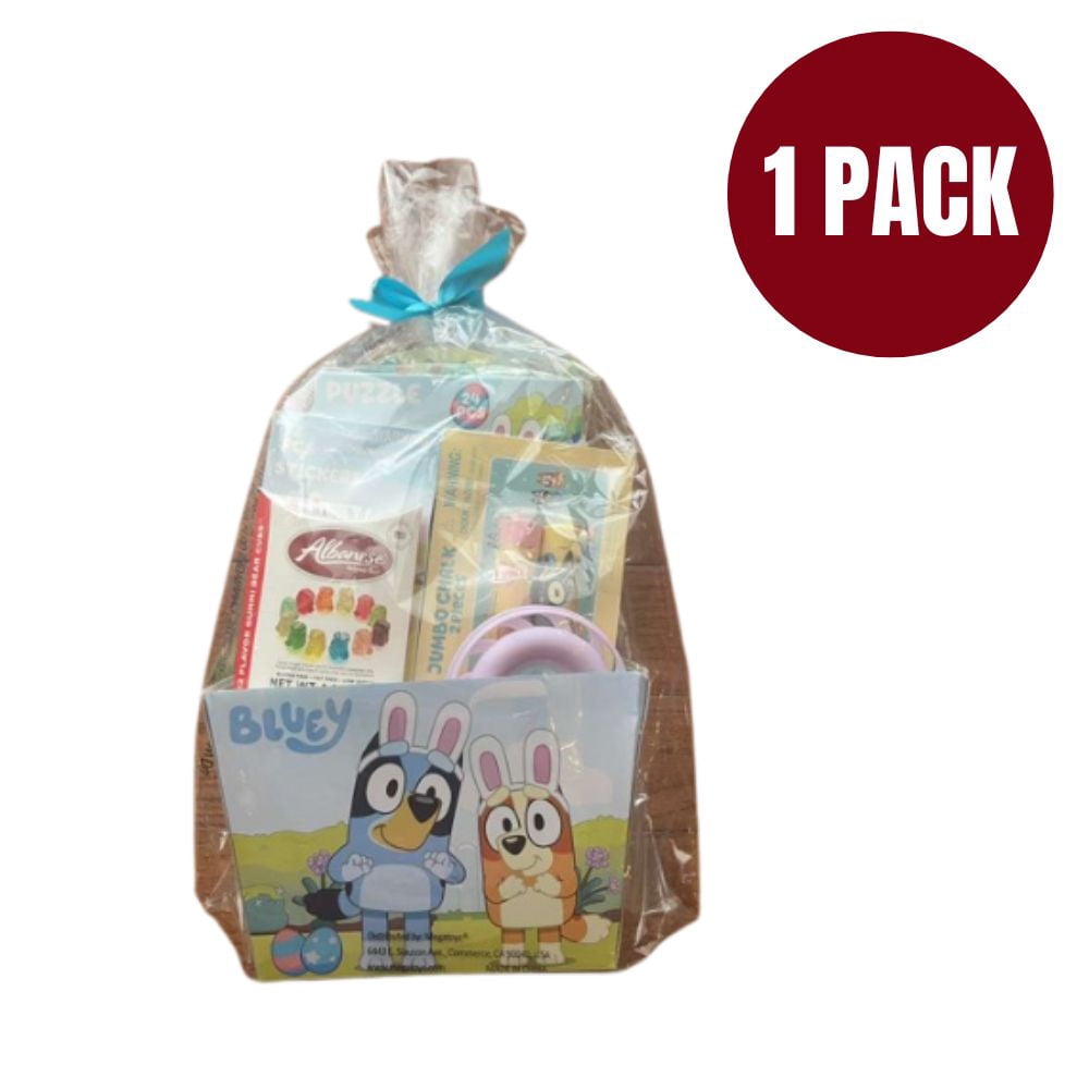 Bluey Ultimate Easter Gift Basket – Includes Albanese Gummy Bears, 24-Piece Puzzle, Jumbo Chalk, and Stickers in a Festive Keepsake Bucket