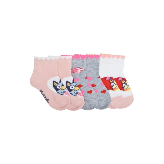 Bluey Unisex Toddler Ankle Valentines Socks, 3-pack, Sizes 12M-5T