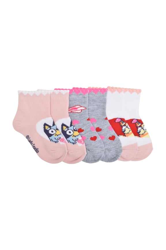 Bluey Unisex Toddler Ankle Valentines Socks, 3-pack, Sizes 12M-5T