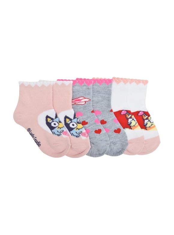 Bluey Unisex Toddler Ankle Valentines Socks, 3-pack, Sizes 12M-5T
