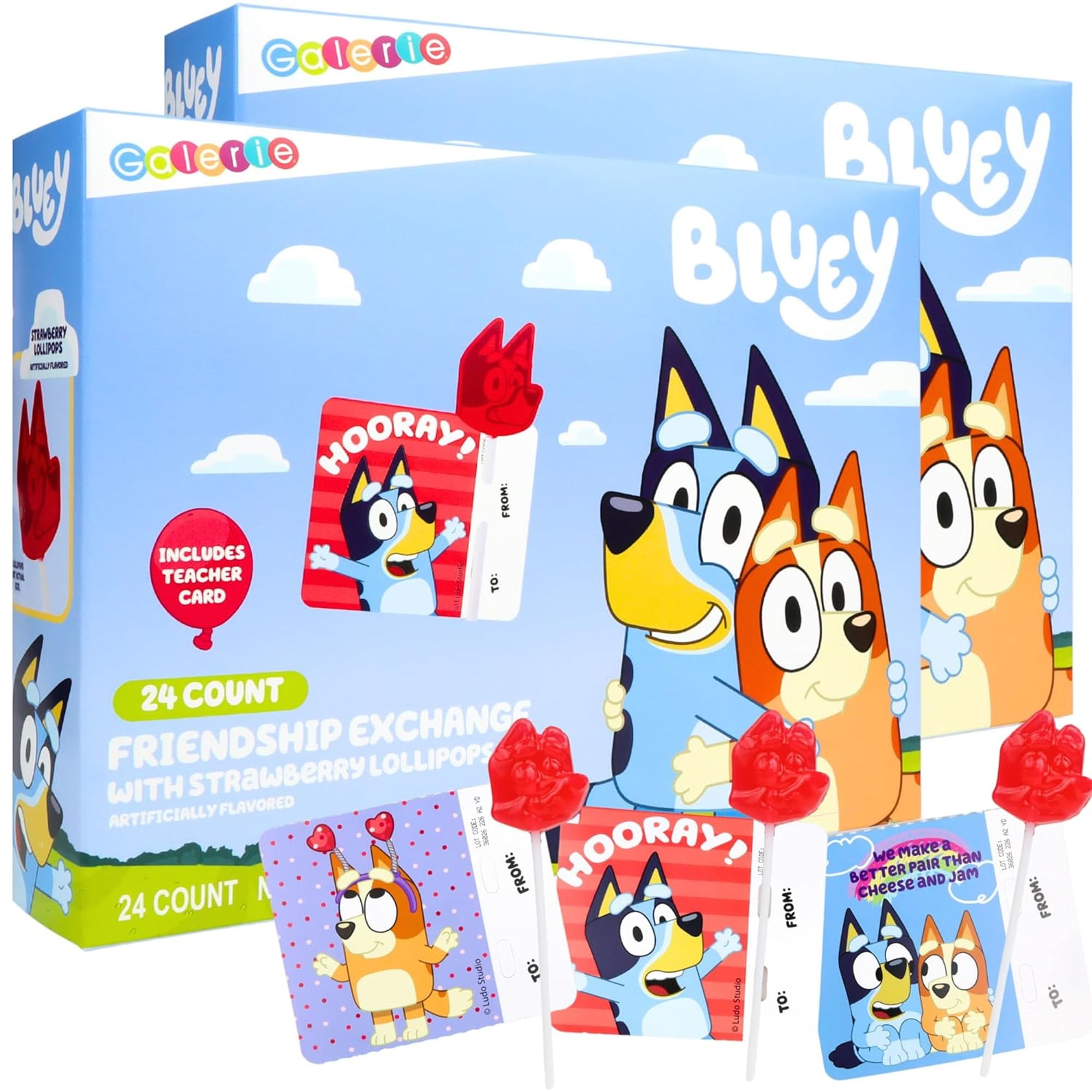 Bluey Valentines Candy Classroom Exchange Sucker Kit, Pack of 2, 24 ...