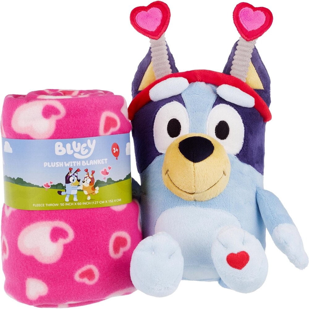 Bluey Valentines Themed Pillow and Plush Blanket set
