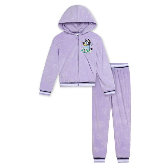 Bluey Velour Zip Up Hoodie and Jogger Pants Outfit Set Toddler to Big Kid