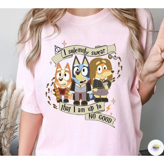Bluey Wizard T-shirt, Bluey Harry Potter Tshirt, I Am Up to No Good Shirt, Friendship Gift Idea, Bluey Bingo I Solemnly Swear That, Light Pink Color