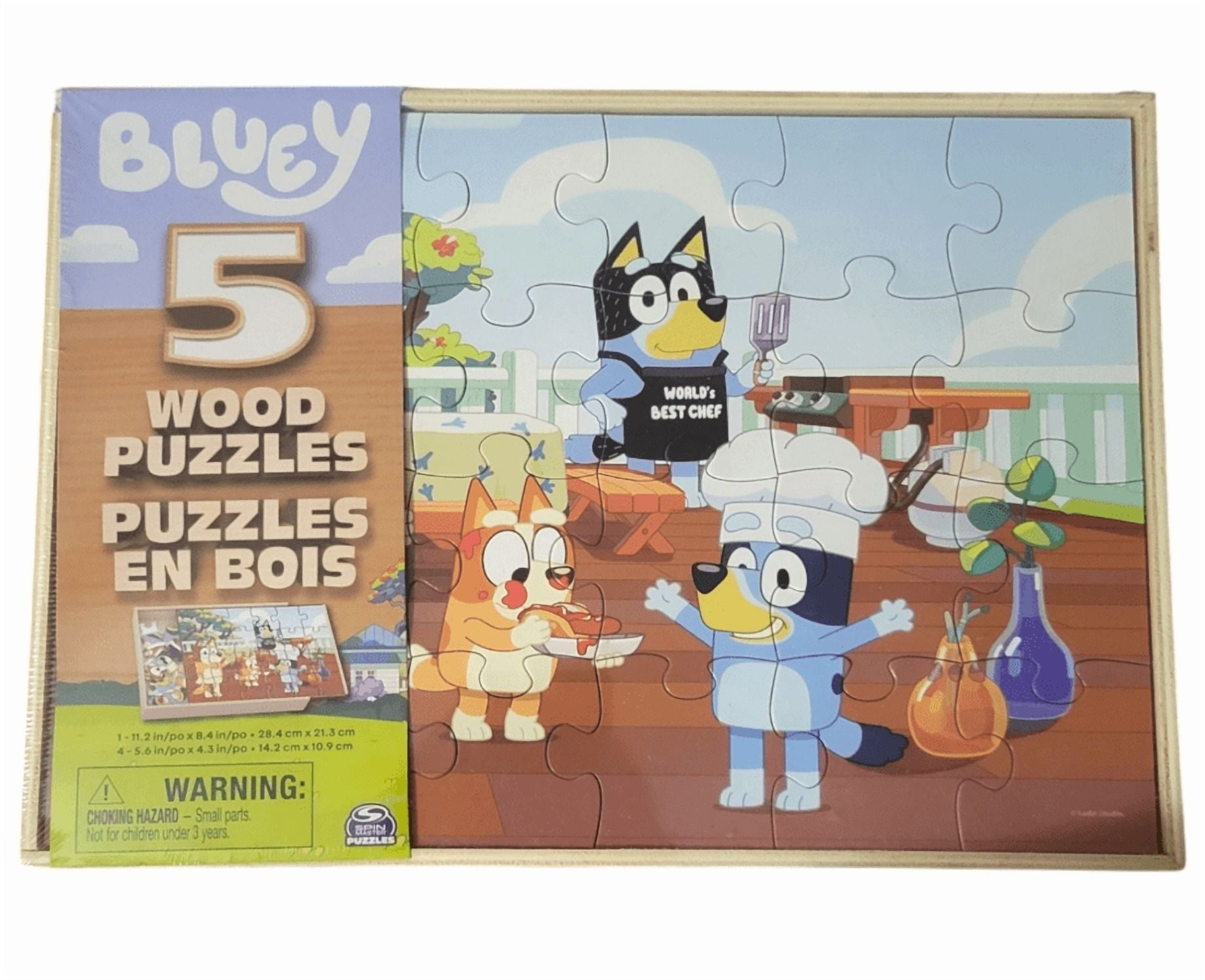 Bluey Wood Puzzle Pack -5 Wooden Puzzles with Storage Box