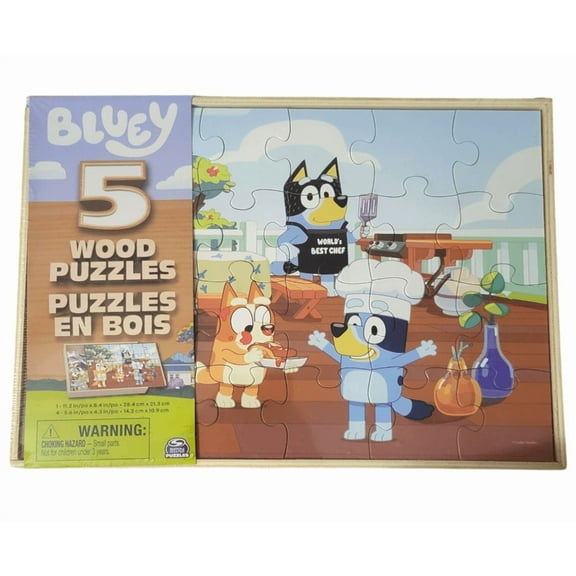 Bluey Wood Puzzle Pack -5 Wooden Puzzles with Storage Box