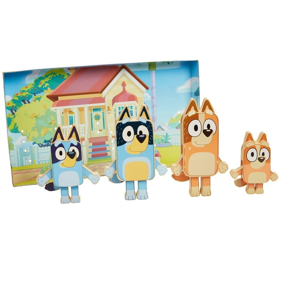 Bluey Wooden Character Figures 4 High-Quality Colorful Wooden Figures, Ages 3+