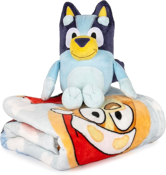 Bluey and Bingo Christmas Faces Holiday Throw Blanket & Mini Pillow Buddy Set
