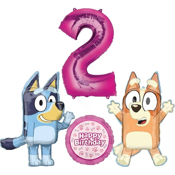 Bluey and Bingo Girl 2nd Birthday Party Supplies Foil Balloon Bouquet Decorations