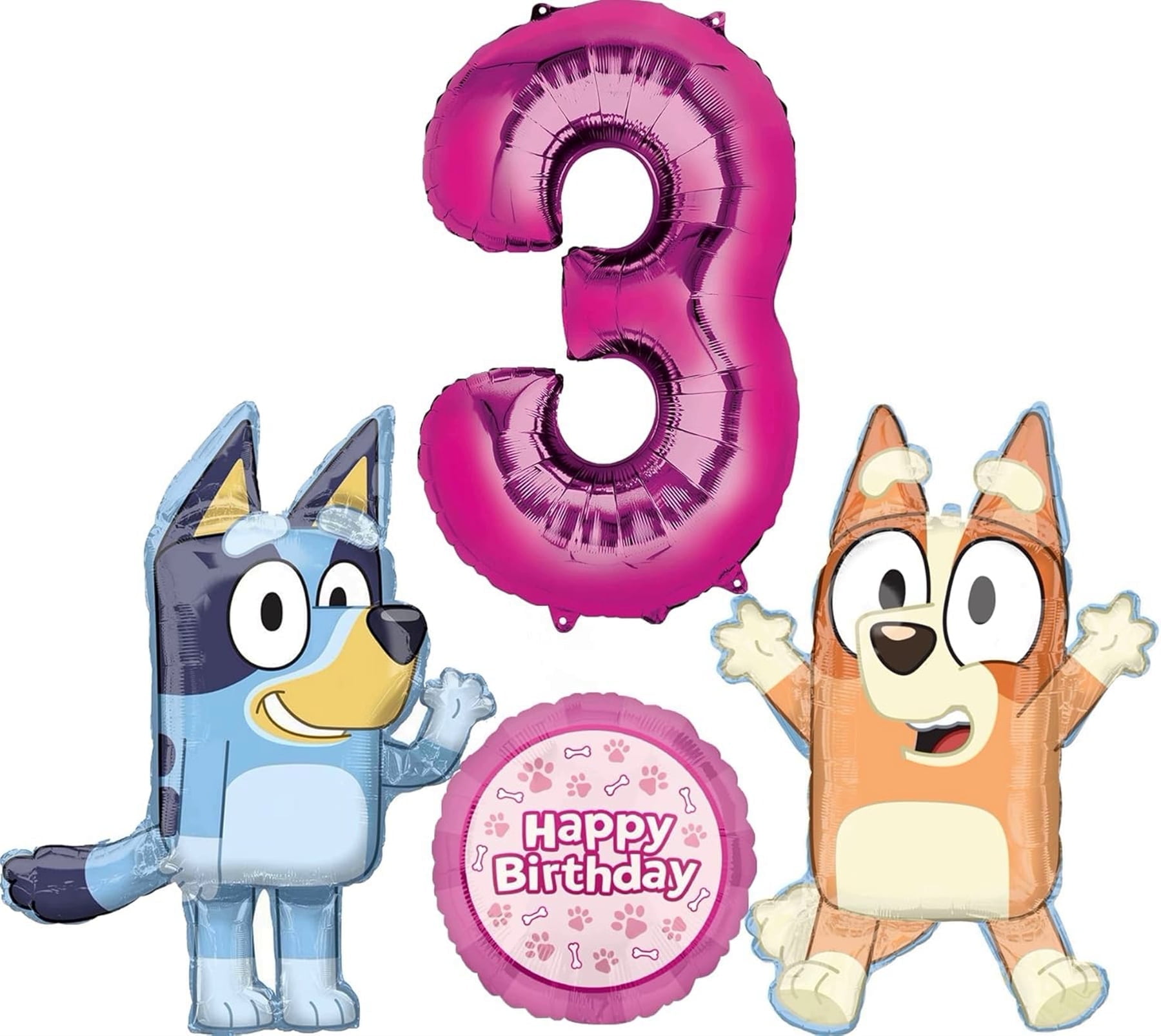 Bluey and Bingo Girl 3rd Birthday Party Supplies Foil Balloon Bouquet Decorations
