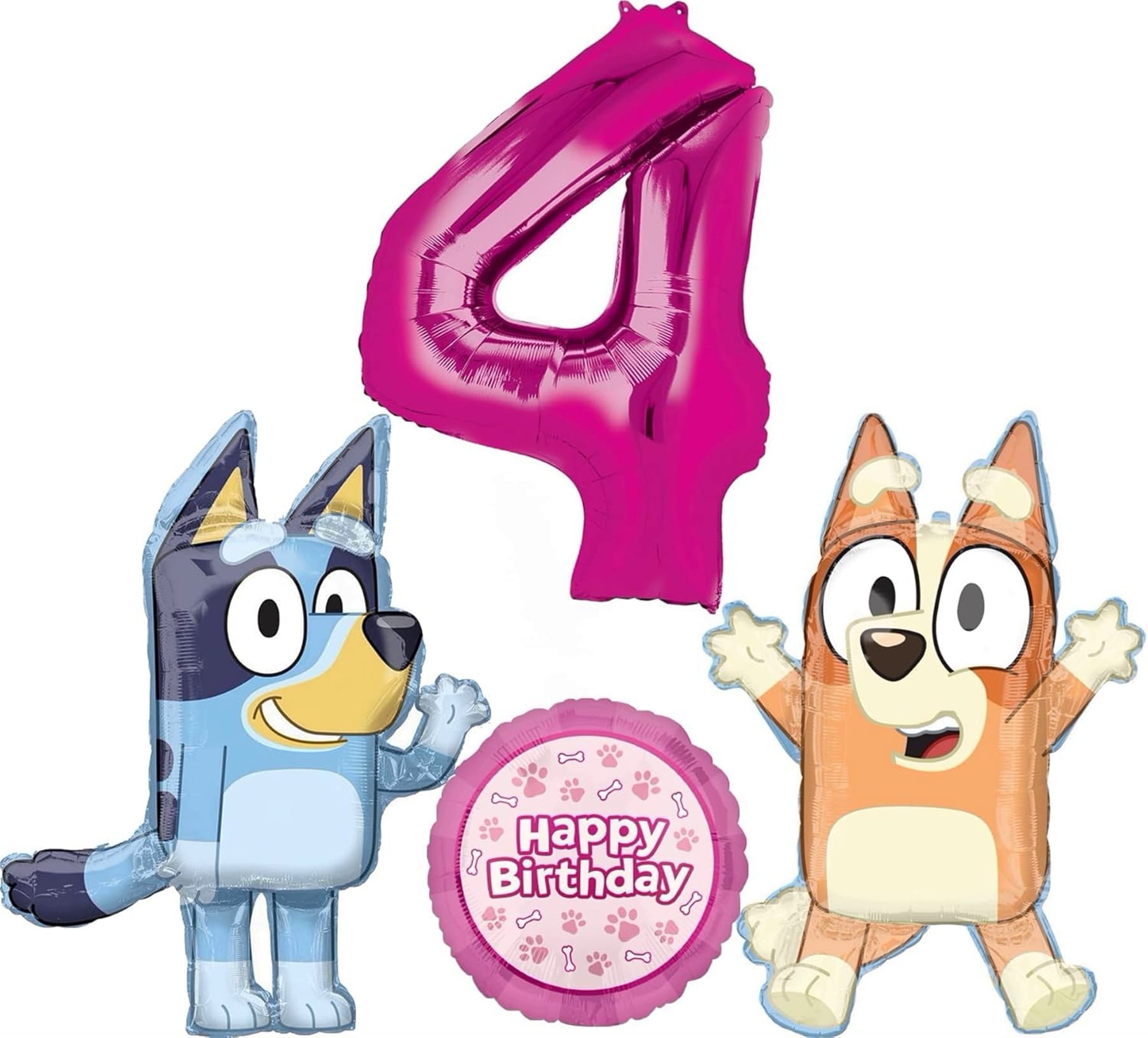 Bluey & Bingo 4th Birthday Balloon Bouquet - Foil Number 4 & Character Balloons