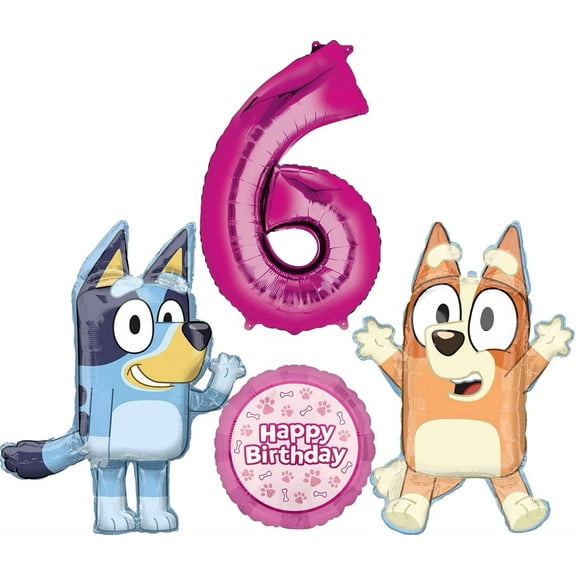 Bluey and Bingo Girl 6th Birthday Party Supplies Foil Balloon Bouquet Decorations