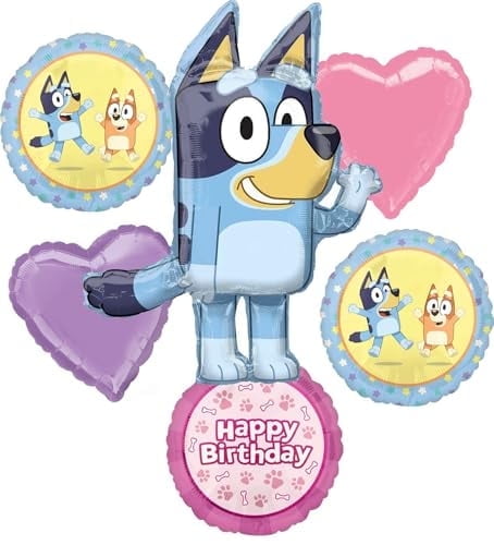 Bluey and Bingo Girl Birthday Party Supplies Foil Balloon Bouquet Decorations 6pc