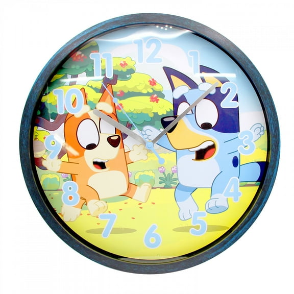 Bluey 896143 16 in. Bingo Large Wooden Blue Frame Analog Wall Clock