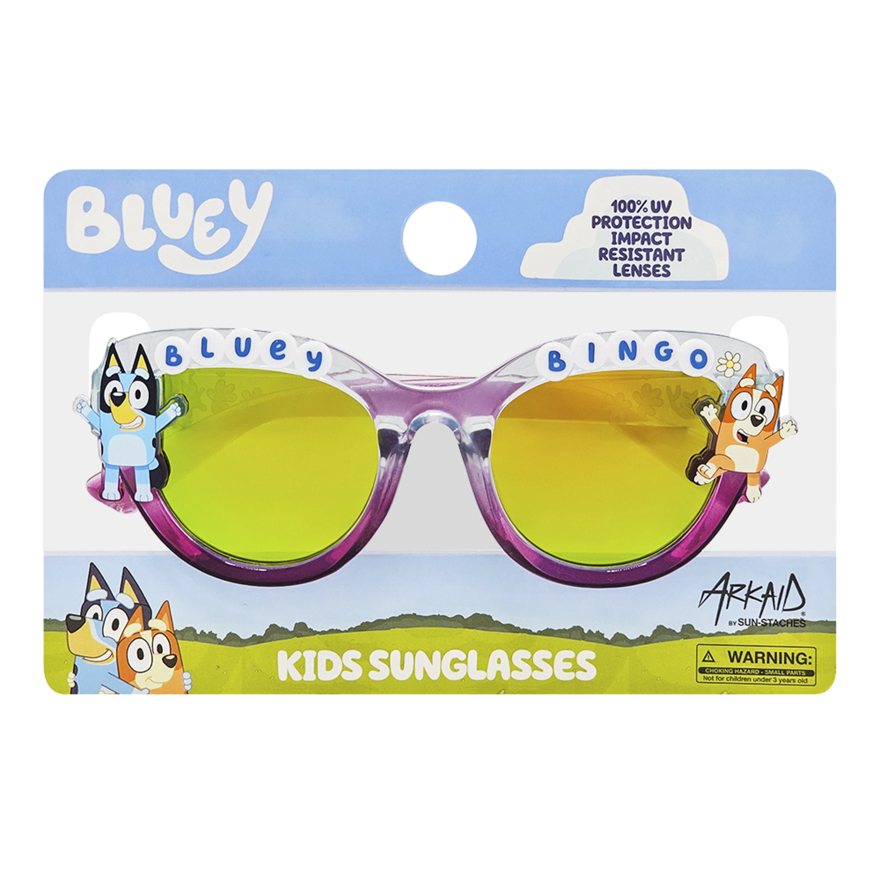 Bluey and Bingo Light Blue to Purple Gradient w/ Beads Sunglasses