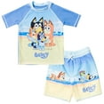 thumbnail image 1 of Bluey and Bingo Little Boys Raglan Pullover Swim Rash Guard Swim Trunks Blue 7-8, 1 of 5