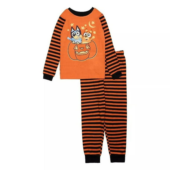 Bluey and Bingo Pups Toddler Boy's Girl's Halloween Pumpkin Pajama Set (Size 3T)