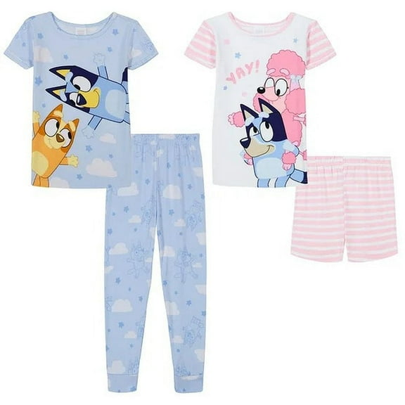 Bluey and Bingo Toddler Girl's Character Short-Sleeved 4-Piece Pajama Set, Size 4T