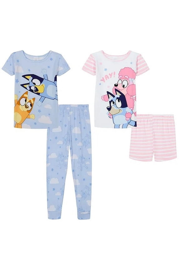 and Bingo Toddler Girl's Character Short-Sleeved 4-Piece Pajama Set, Size 4T