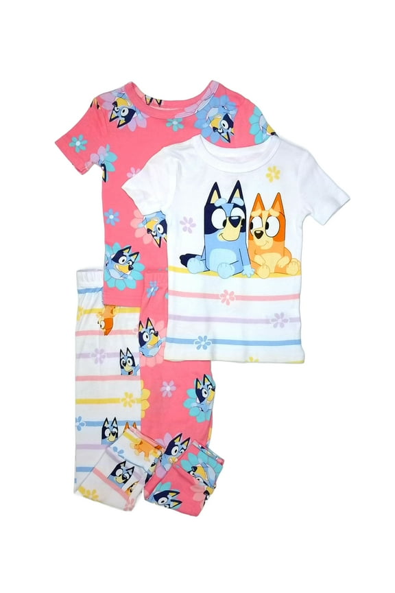 and Bingo Toddler Girl's Spring Floral and Stripes 4-PC Cotton Pajama Set, Size 3T