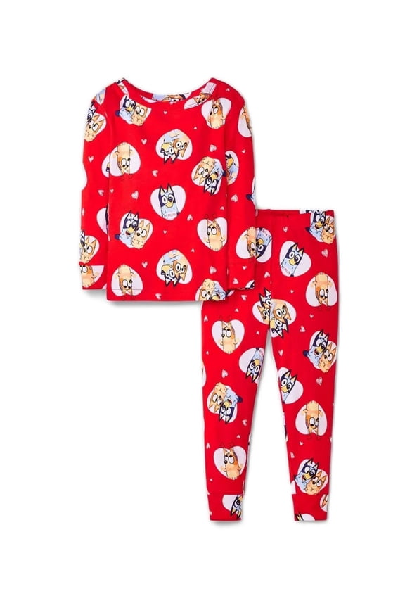 and Bingo Toddler Kids Hearts Valentines Cotton Pajama Set in Red, Size 5T
