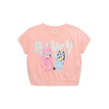 Bluey and Coco Girls Iridescent Short Sleeve Graphic Top, Sizes 4-16
