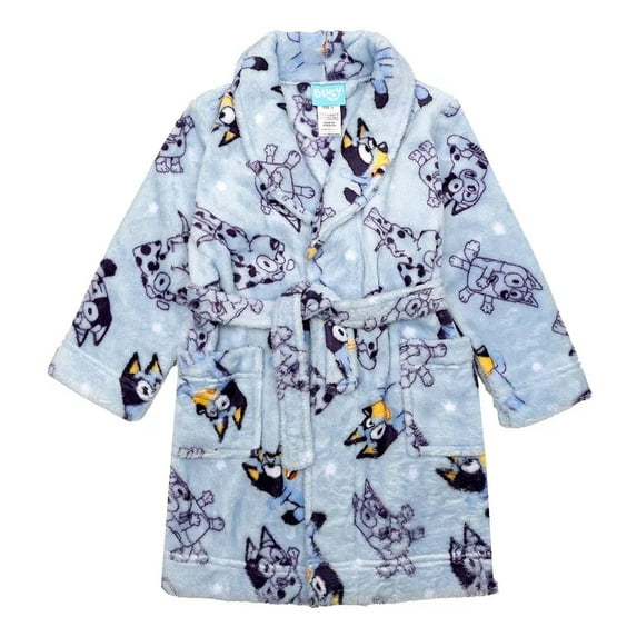 Bluey and Friends Toddler Boy's Blue Soft Fleece Bathrobe, Character Robe, Size 4T