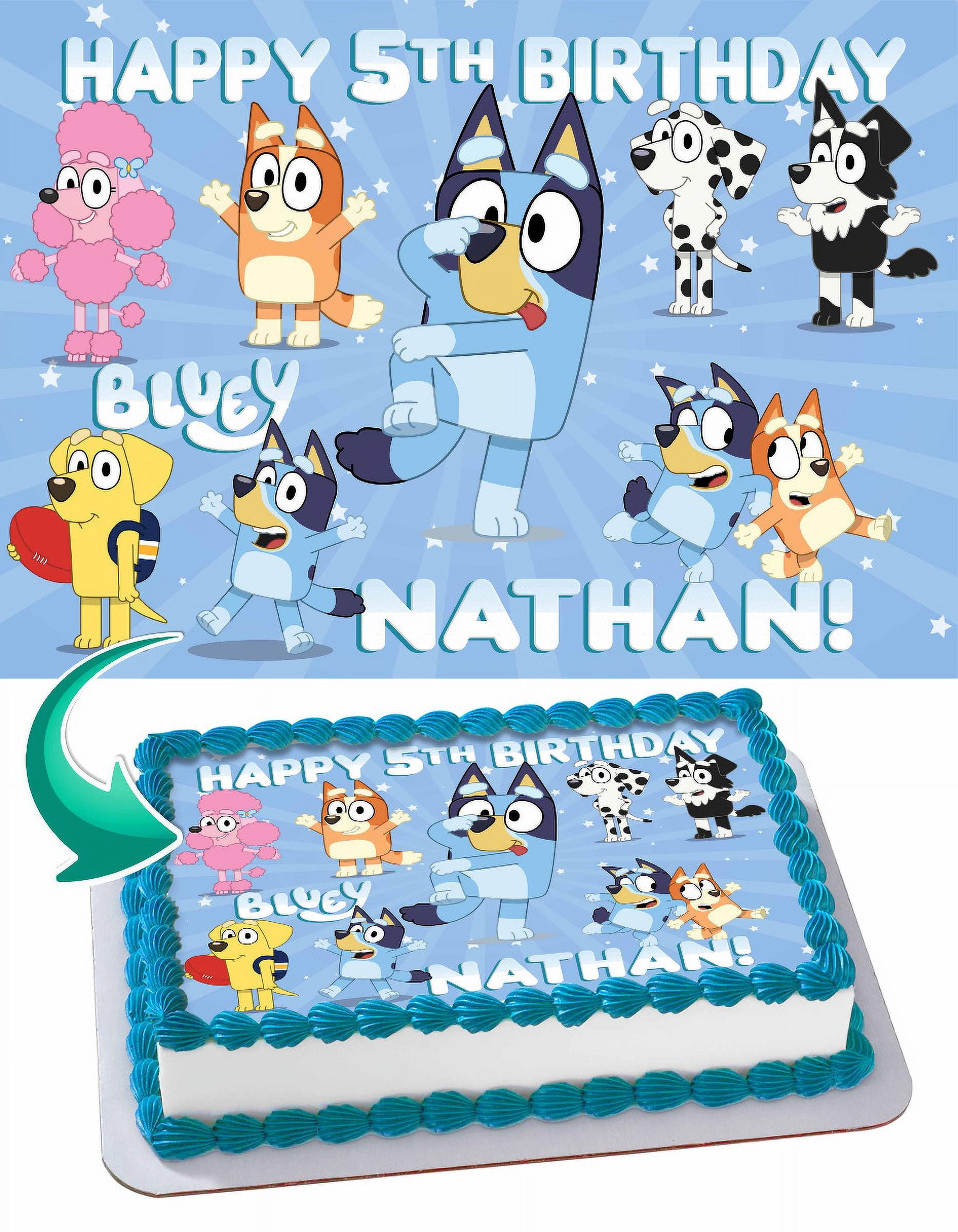 Bluey v2 Edible Cake Image Topper Personalized Birthday Party 1/4 Sheet