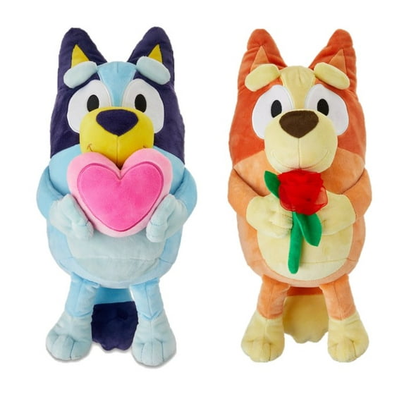 Bluey with Heart and Bingo With Rose Large Valentines Plush 10"