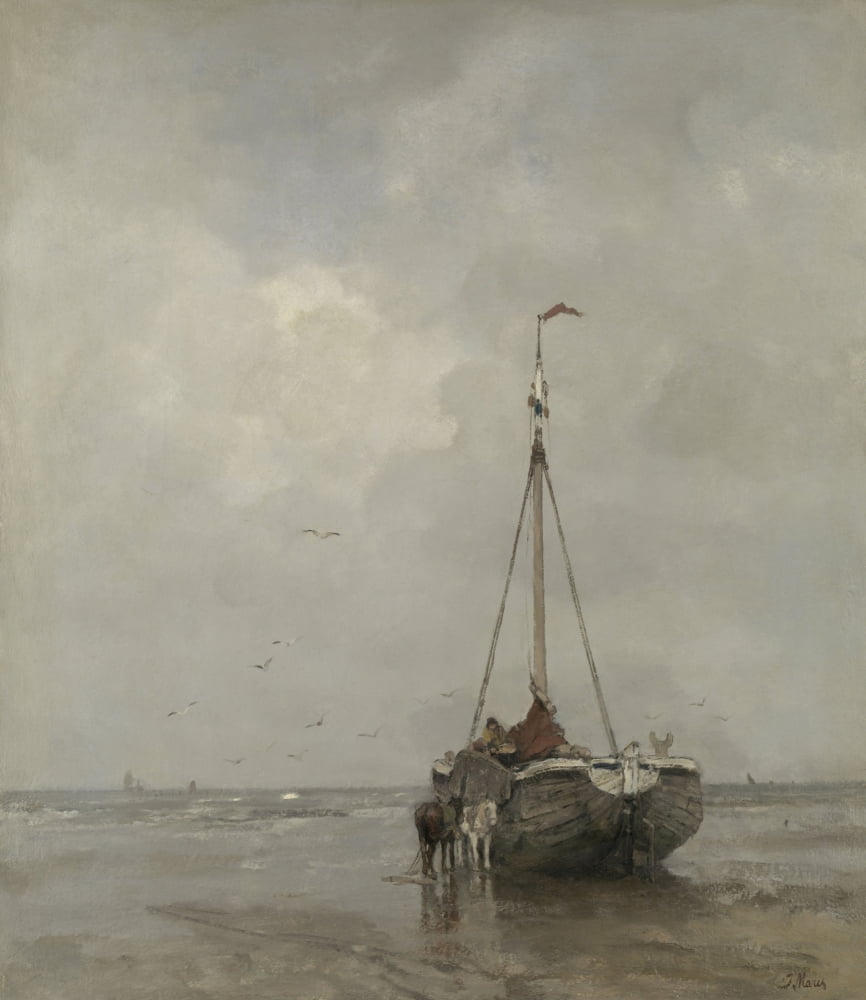 Bluff-Bowed Fishing Boat On The Beach At Scheveningen Canvas Art - (18 x 24)