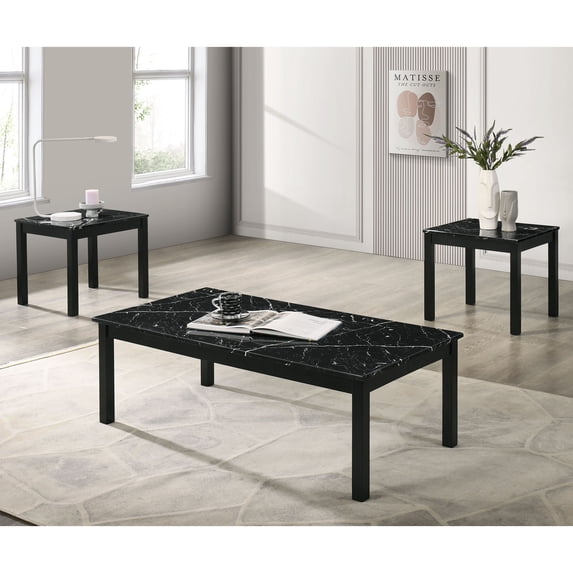 Bluff Modern Wood 3-Piece Coffee Table Set with 2 End Tables, Black