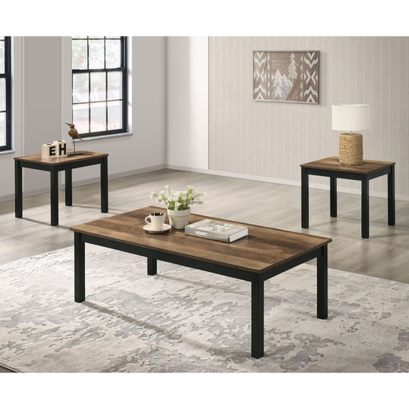 Bluff Modern Wood 3-Piece Coffee Table Set with 2 End Tables, Brown