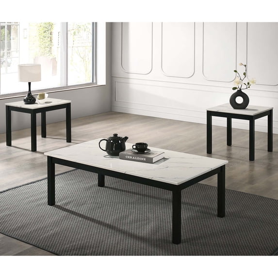 Bluff Modern Wood 3-Piece Coffee Table Set with 2 End Tables, White