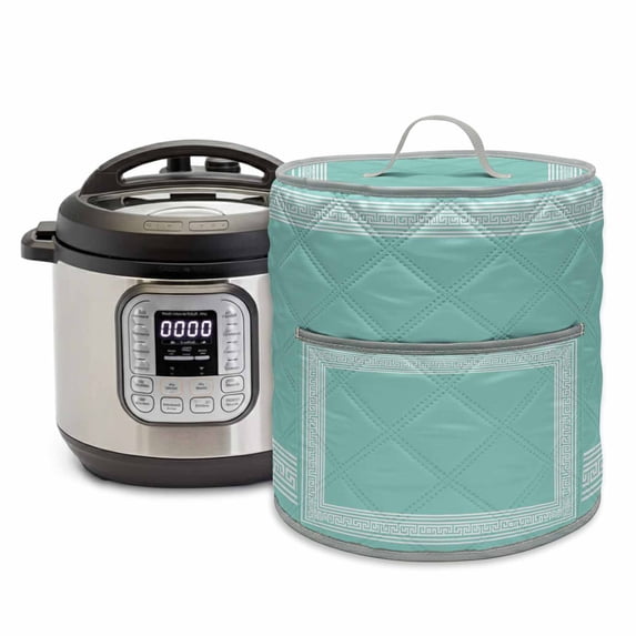 Bluish Green Abstract Art Rice Cooker Cover 6 Quart Geometric Greek Key ...