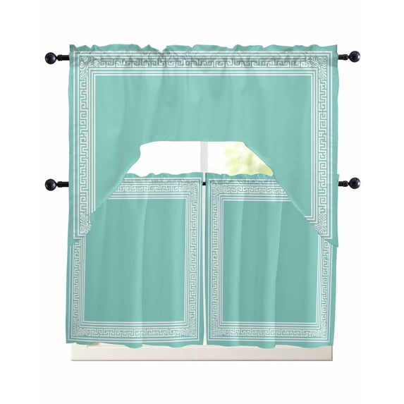 Bluish Green Abstract Art Swag Valance for Window, 3 Piece Geometric ...