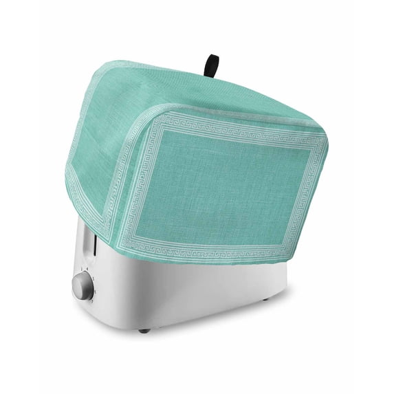 Bluish Green Retro Greek Key Toaster Cover 2 Slice, Small Kitchen Appliance Covers, Greece Ancient Rustic Geometric Toaster Oven Cover with Loop, Bread Machine Cover Polyester Dust Cover Protection